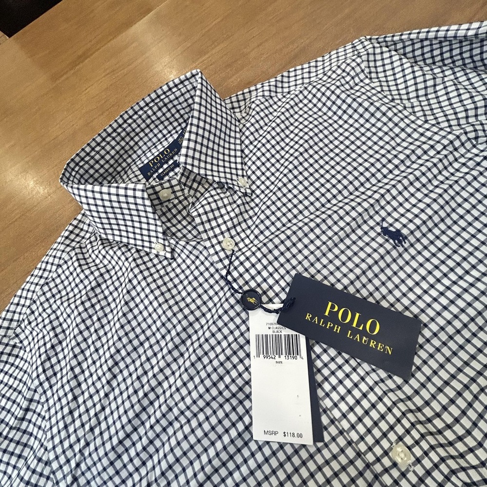 Polo Ralph Lauren Shirt Mens 15.5 34/35 Black Gingham Classic Button Down NWT